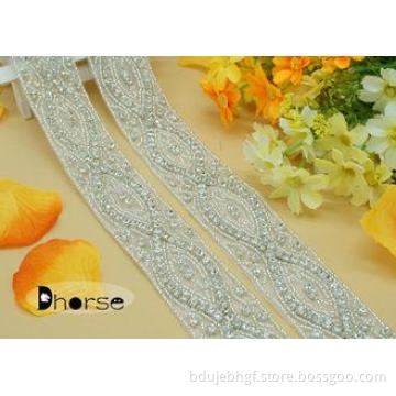 Custom Iron On Decorative Rhinestone Beaded Trim For Weddin